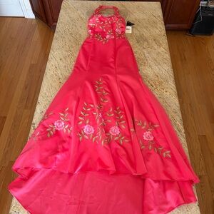 NWT City Triangles Y2K Pink Floral Halter Prom Gown 7/8 Adjustable Lace Up Back